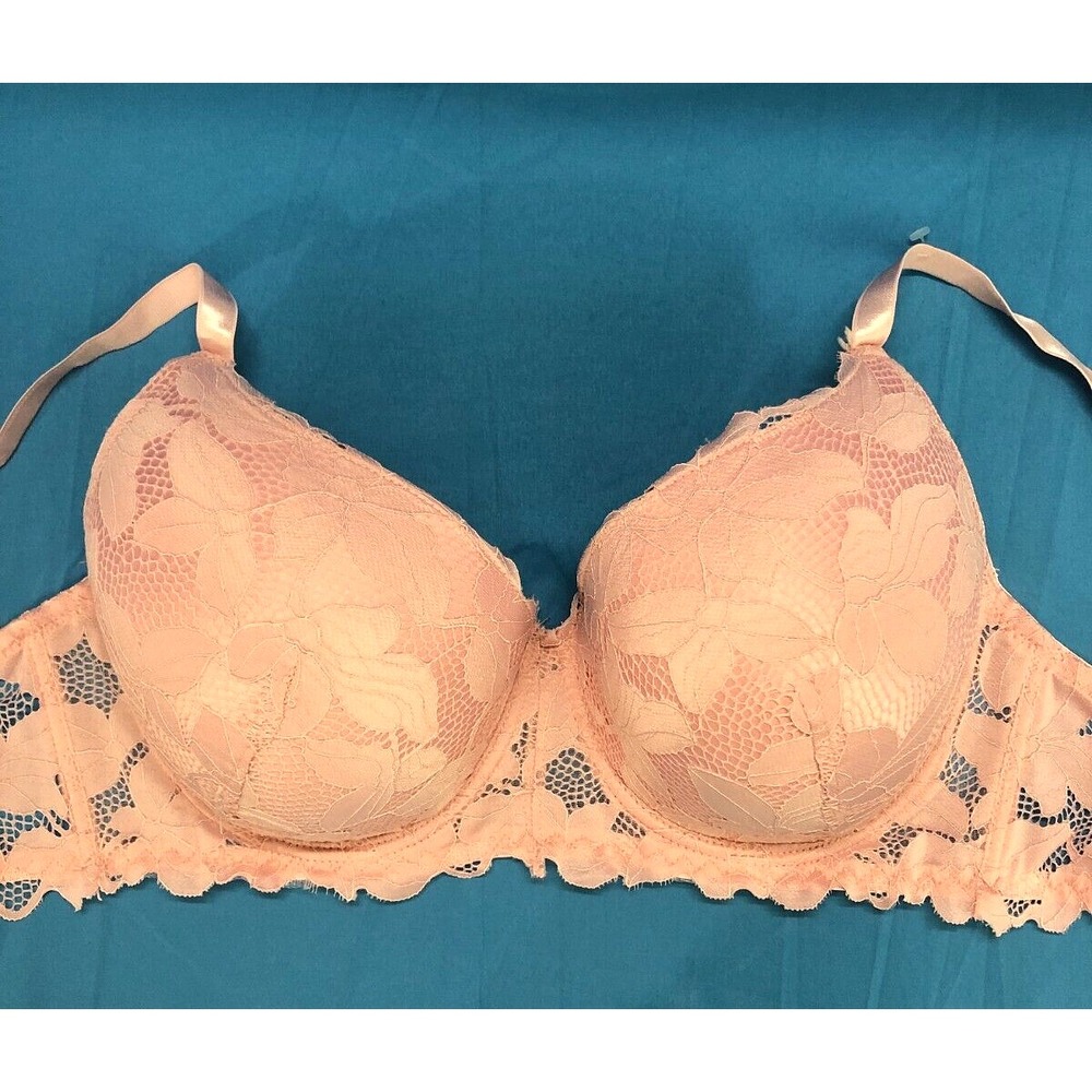 ADRIENNE VITTADINI #5343 Pink FLORAL LACE OVERLAY Underwire EVERYDAY BRA 40DD